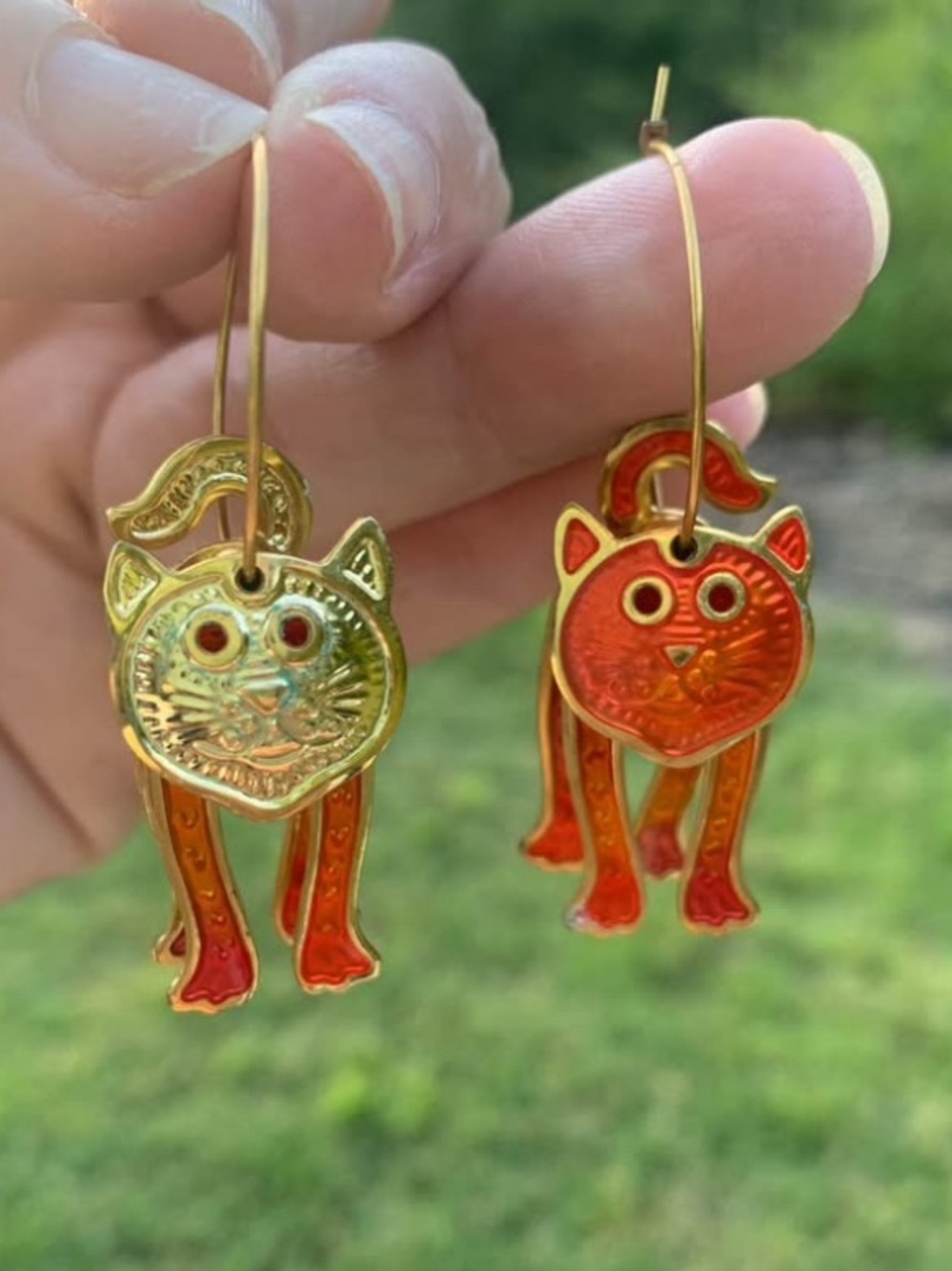 Vintage Edgar Berebi Cat orange and gold Earrings As Is